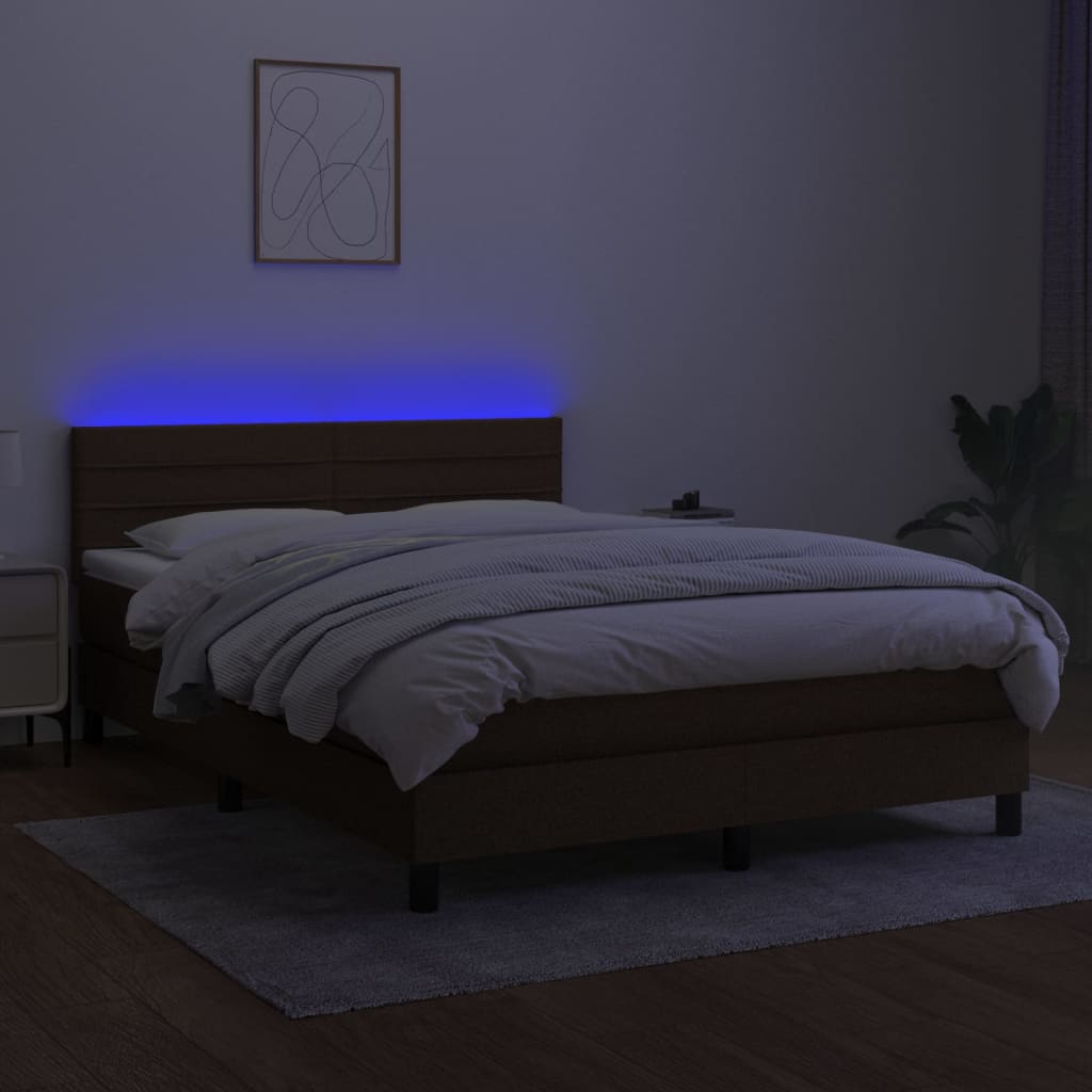 Sommier à lattes de lit matelas et LED Marron foncé 140x190 cm - XIOS