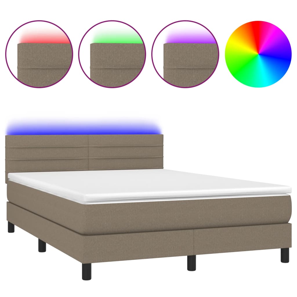 Sommier à lattes de lit avec matelas LED Taupe 140x190 cm Tissu - XIOS