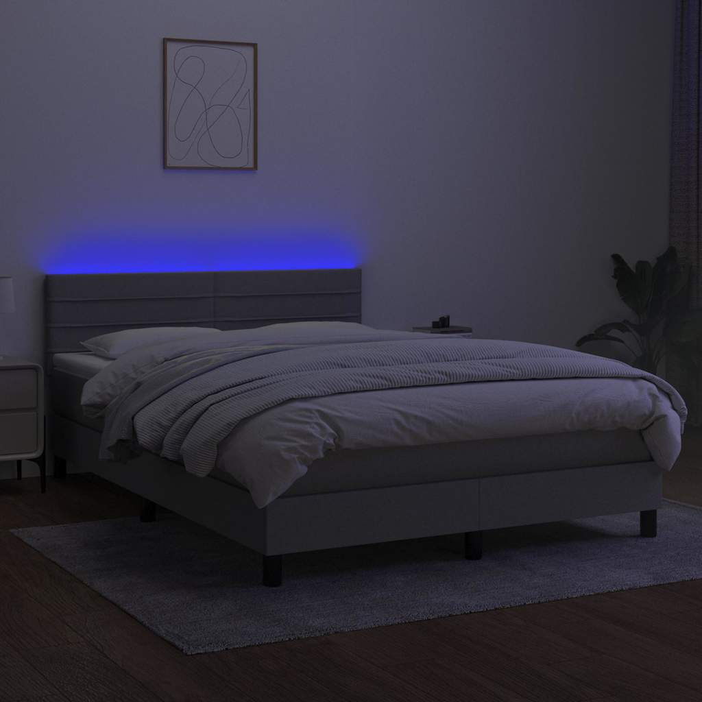 Sommier à lattes de lit et matelas et LED Gris clair 140x200 cm