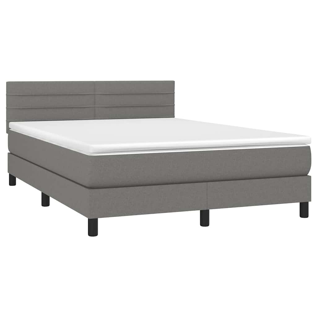 Sommier à lattes de lit et matelas et LED Gris foncé 140x200 cm