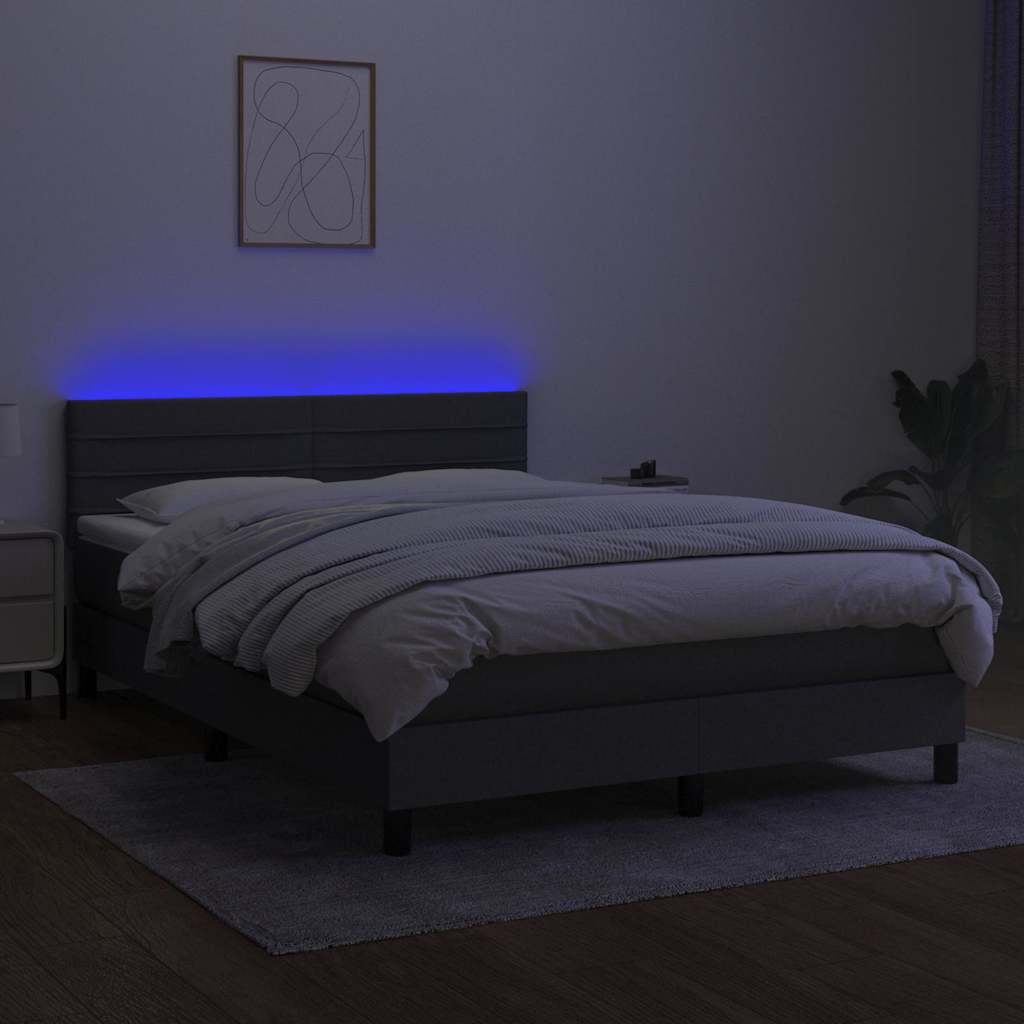 Sommier à lattes de lit et matelas et LED Gris foncé 140x200 cm