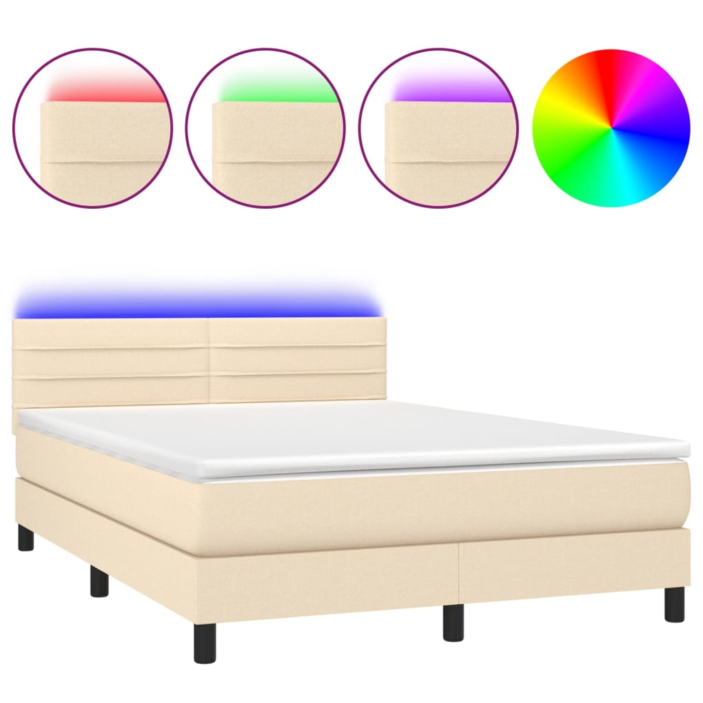Sommier à lattes de lit avec matelas LED Crème 140x200 cm Tissu - XIOS