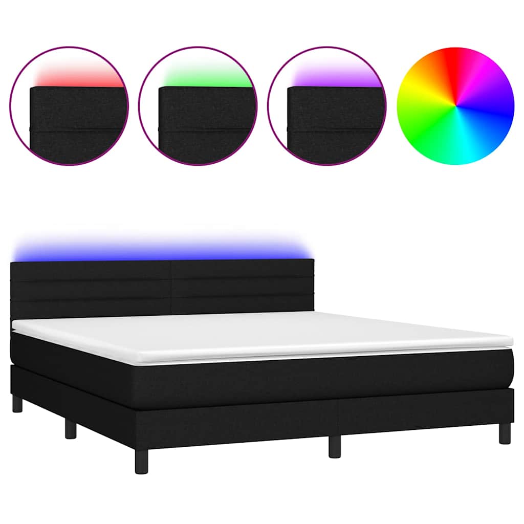 Sommier à lattes de lit et matelas et LED Noir 160x200 cm Tissu