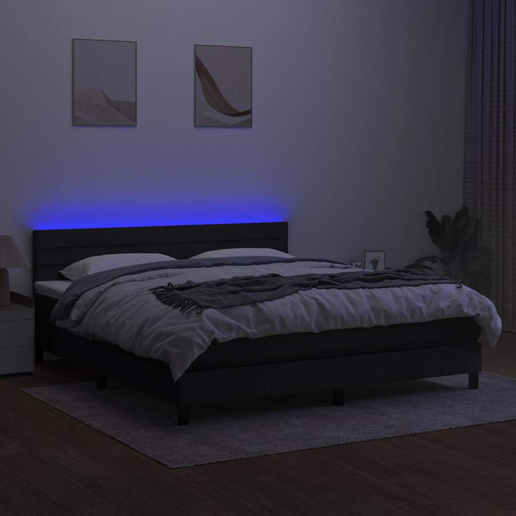 Sommier à lattes de lit et matelas et LED Noir 160x200 cm Tissu