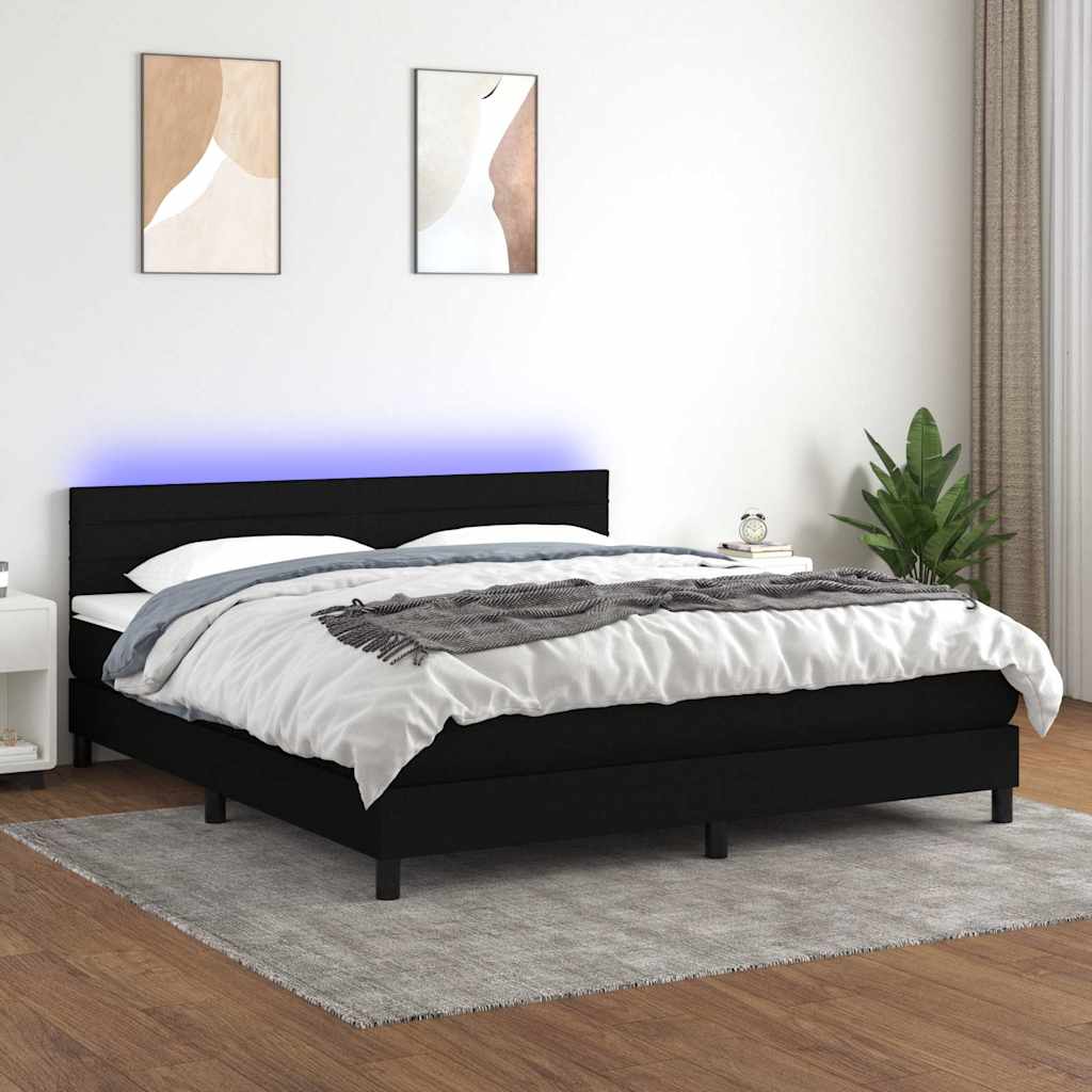 Sommier à lattes de lit et matelas et LED Noir 160x200 cm Tissu