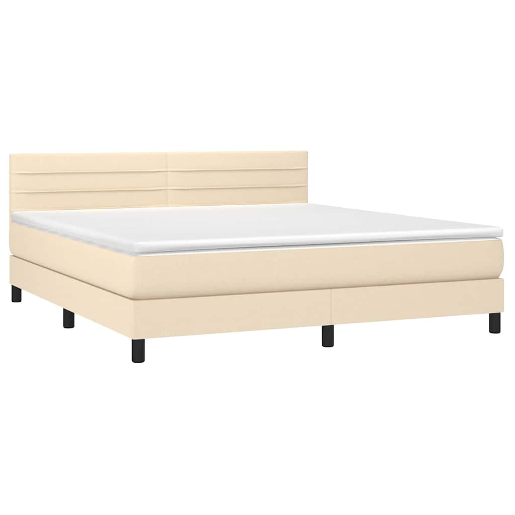 Sommier à lattes de lit avec matelas LED Crème 160x200 cm Tissu
