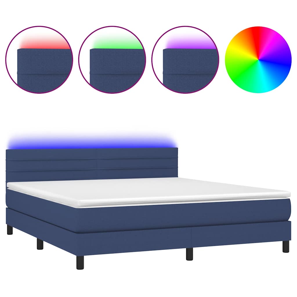 Sommier à lattes de lit avec matelas LED Bleu 160x200 cm Tissu