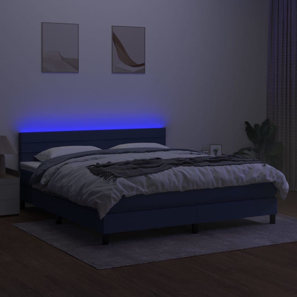 Sommier à lattes de lit avec matelas LED Bleu 160x200 cm Tissu - XIOS