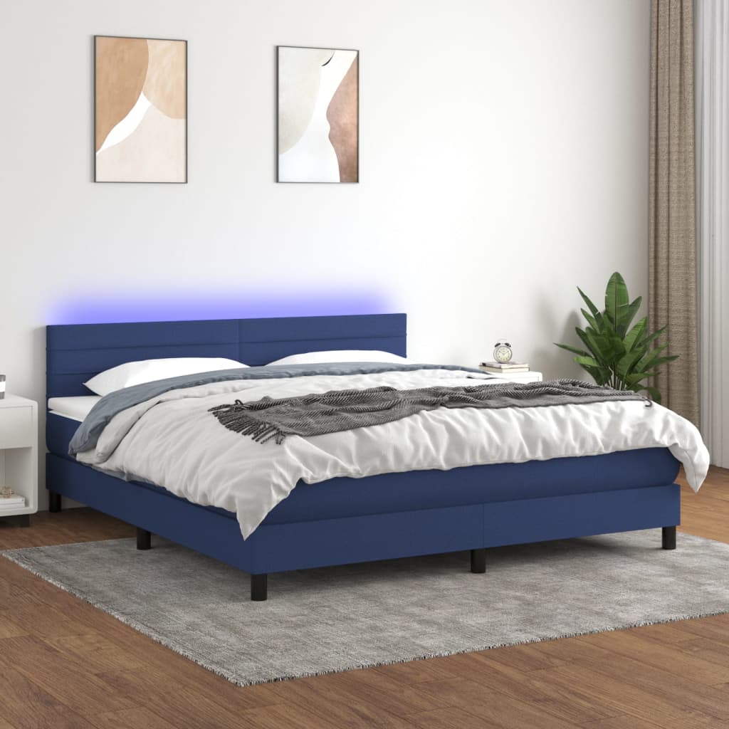 Sommier à lattes de lit avec matelas LED Bleu 160x200 cm Tissu - XIOS