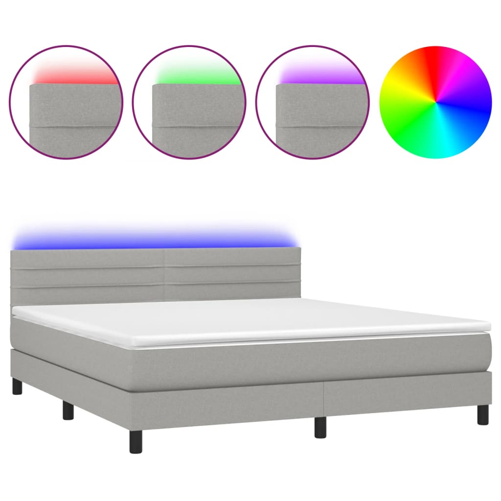 Sommier à lattes de lit et matelas et LED Gris clair 180x200 cm - XIOS
