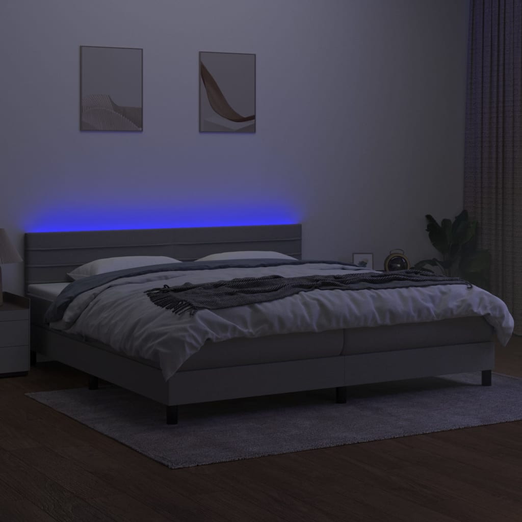Sommier à lattes de lit matelas LED Gris clair 200x200 cm Tissu - XIOS
