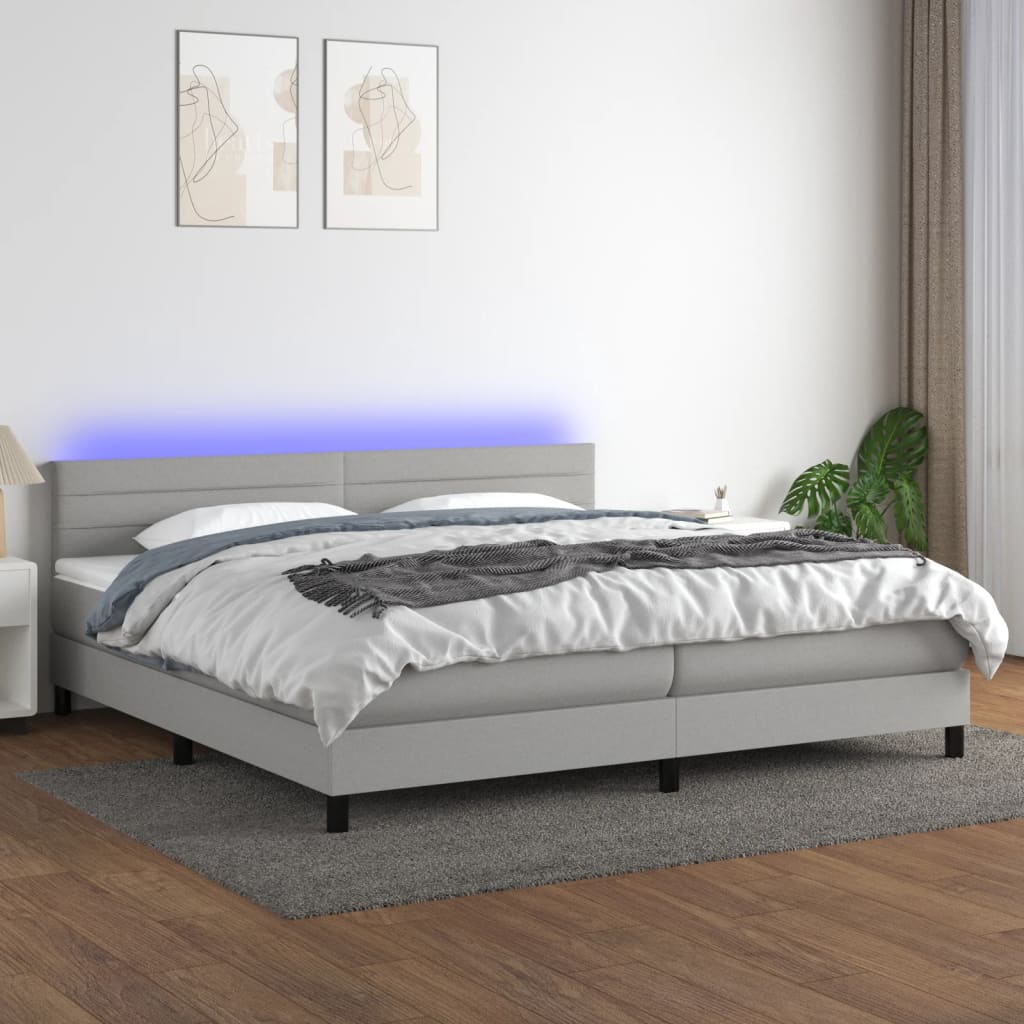 Sommier à lattes de lit matelas LED Gris clair 200x200 cm Tissu - XIOS