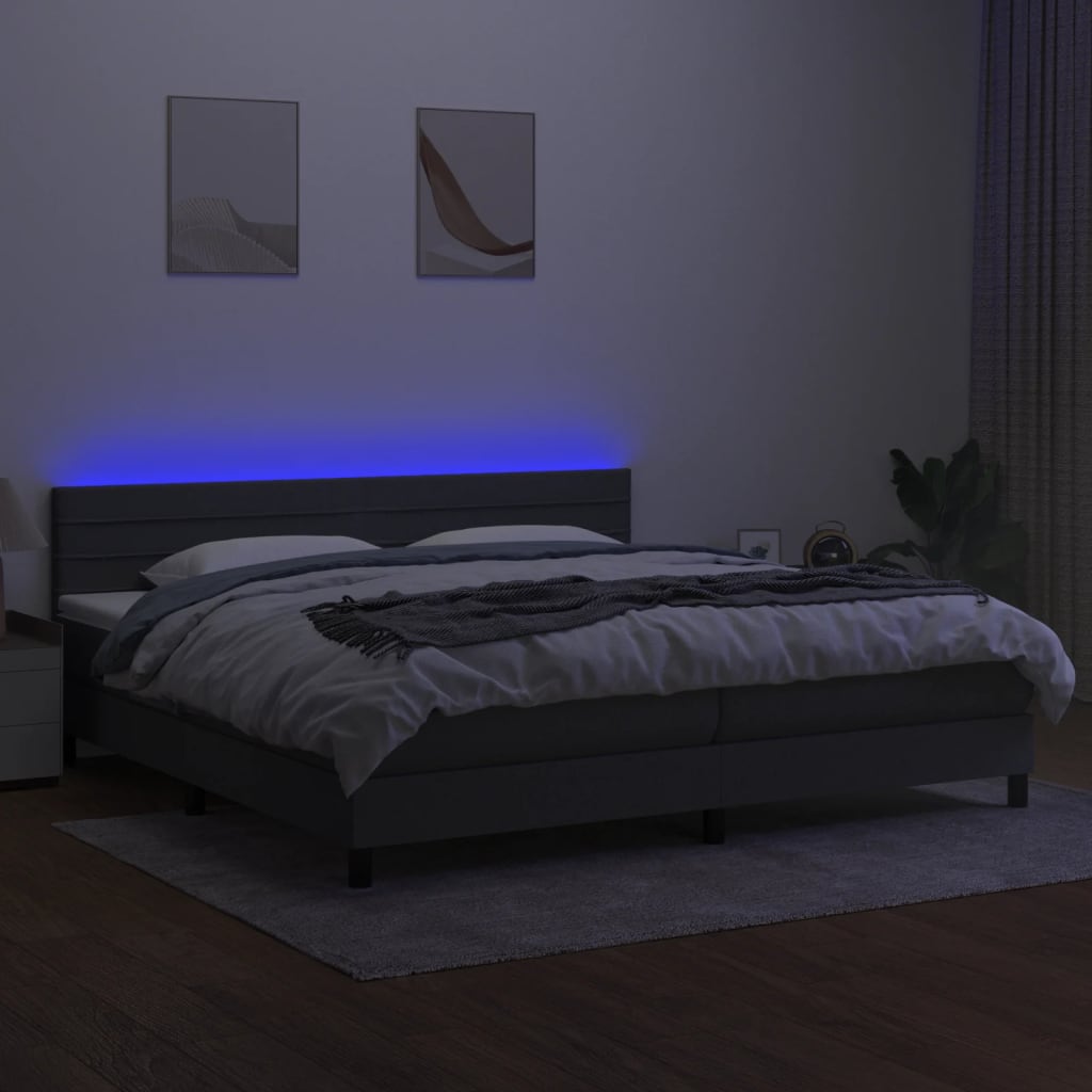 Sommier à lattes de lit et matelas et LED Gris foncé 200x200 cm - XIOS