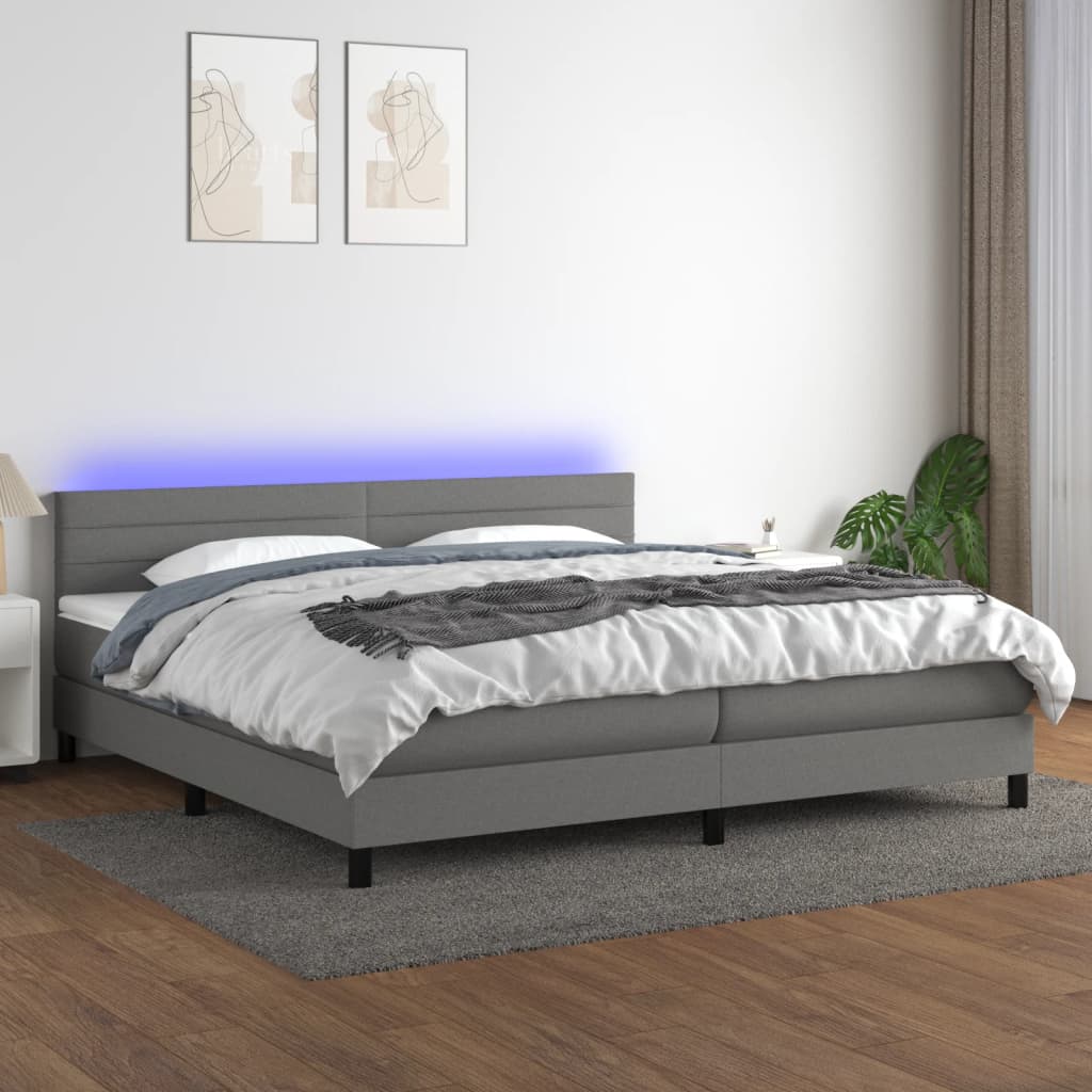 Sommier à lattes de lit et matelas et LED Gris foncé 200x200 cm - XIOS