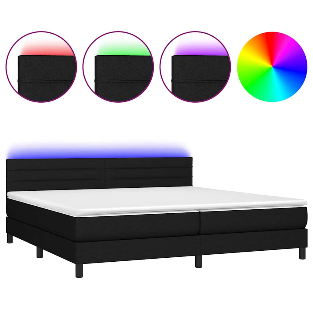 Sommier à lattes de lit et matelas et LED Noir 200x200 cm Tissu - XIOS