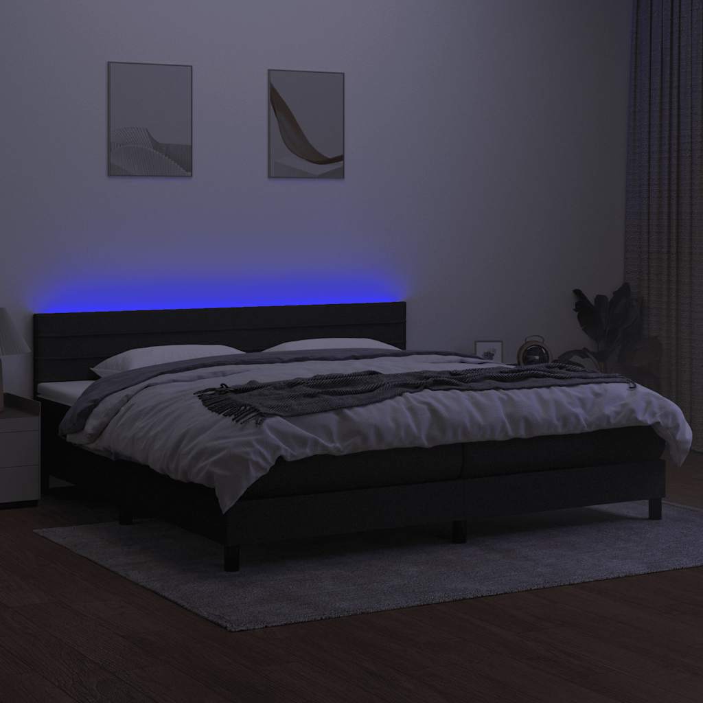Sommier à lattes de lit et matelas et LED Noir 200x200 cm Tissu - XIOS