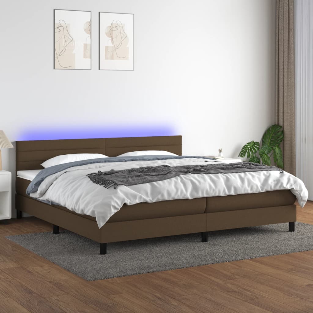 Sommier à lattes de lit matelas et LED Marron foncé 200x200 cm - XIOS