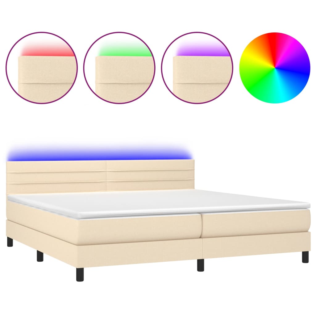 Sommier à lattes de lit et matelas et LED Crème 200x200cm Tissu - XIOS