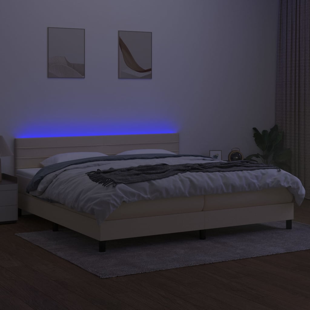 Sommier à lattes de lit et matelas et LED Crème 200x200cm Tissu - XIOS
