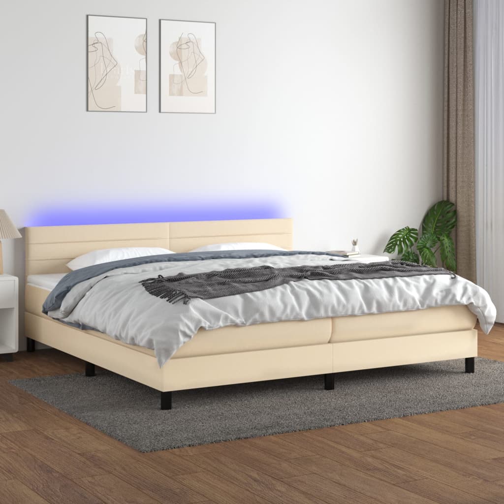 Sommier à lattes de lit et matelas et LED Crème 200x200cm Tissu - XIOS
