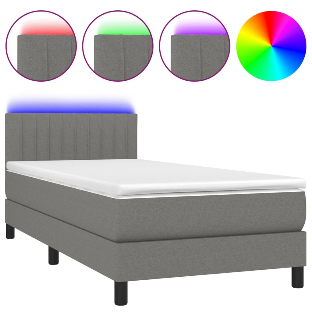 Sommier à lattes de lit avec matelas et LED Gris foncé 90x190cm - XIOS