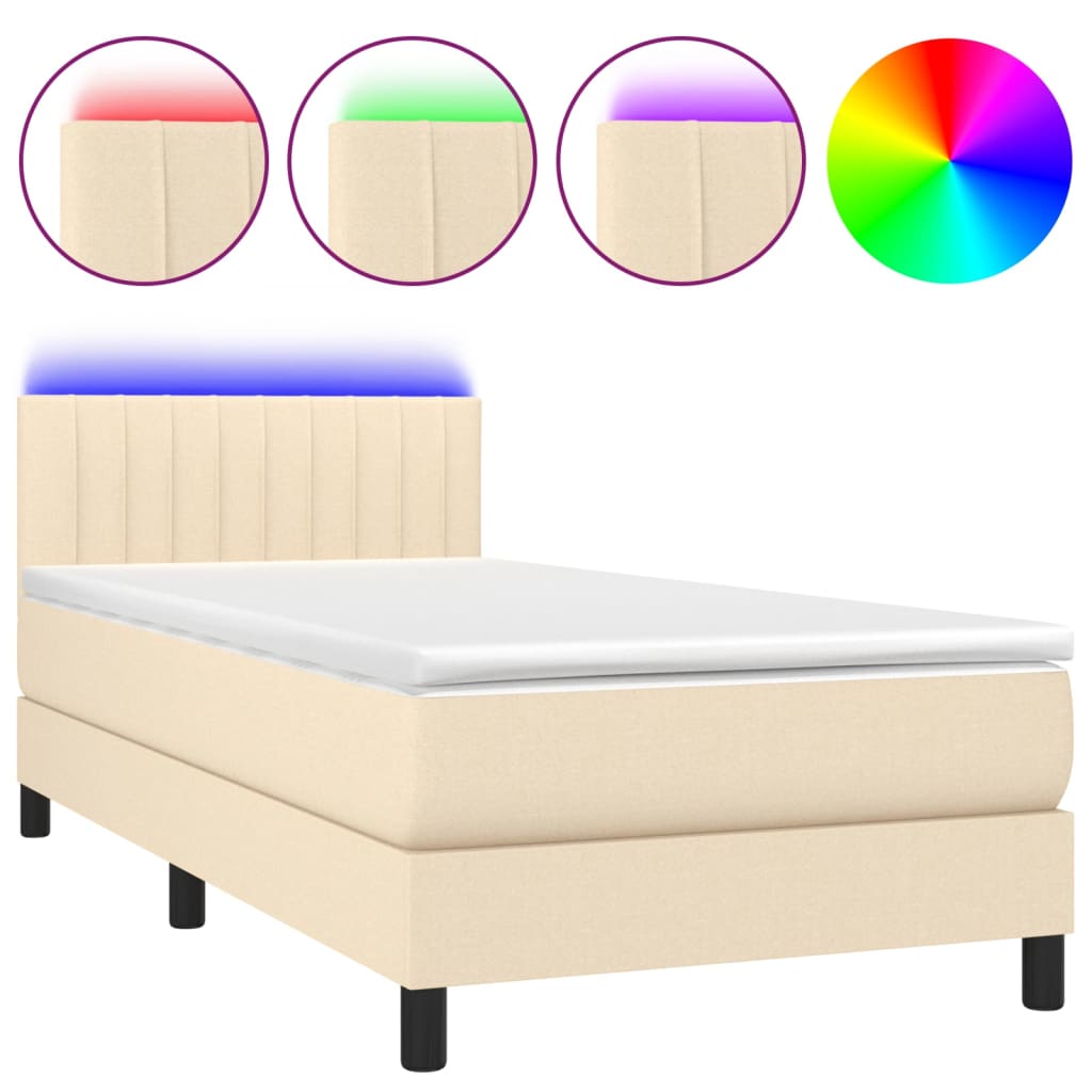 Sommier à lattes de lit avec matelas LED Crème 90x190 cm Tissu Lits & cadres de lit vidaXL