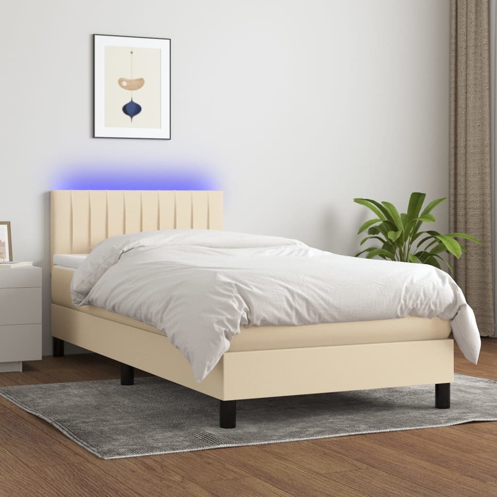 Sommier à lattes de lit avec matelas LED Crème 90x190 cm Tissu Lits & cadres de lit vidaXL