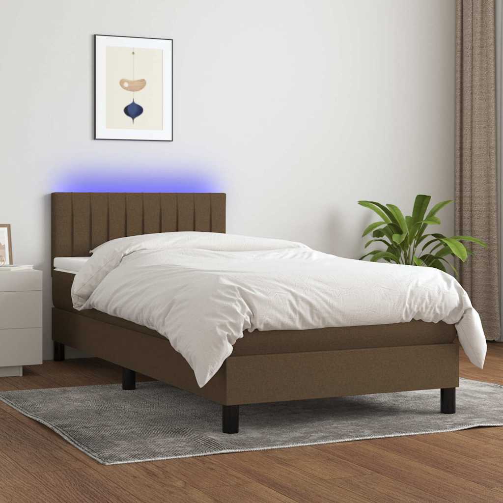 Sommier à lattes de lit et matelas et LED Marron foncé 90x200cm - XIOS