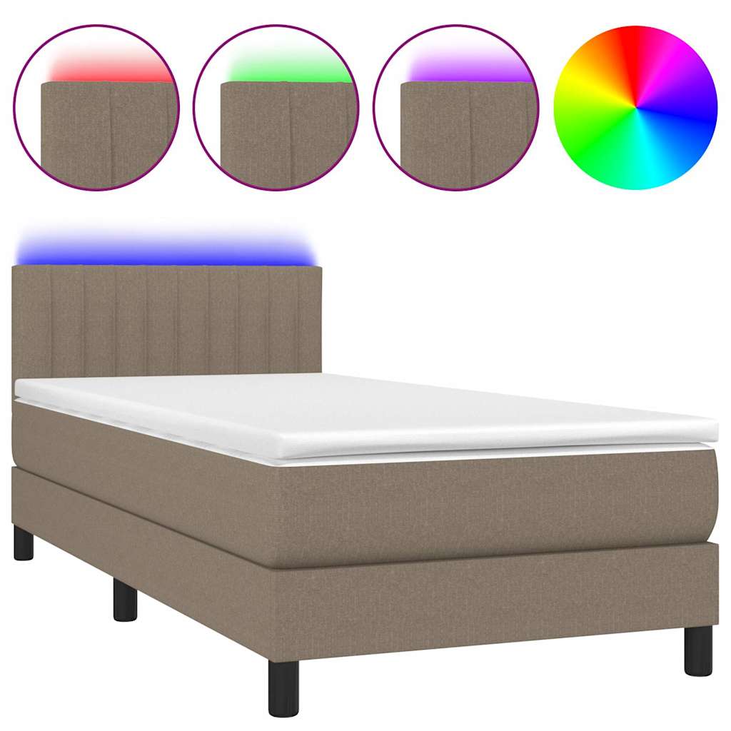 Sommier à lattes de lit avec matelas LED Taupe 90x200 cm Tissu - XIOS