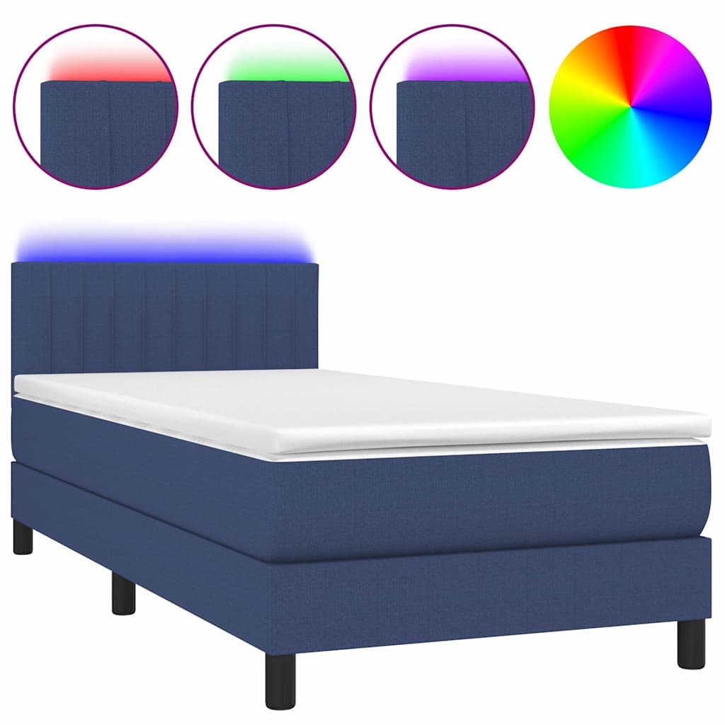 Sommier à lattes de lit avec matelas et LED Bleu 90x200cm Tissu - XIOS