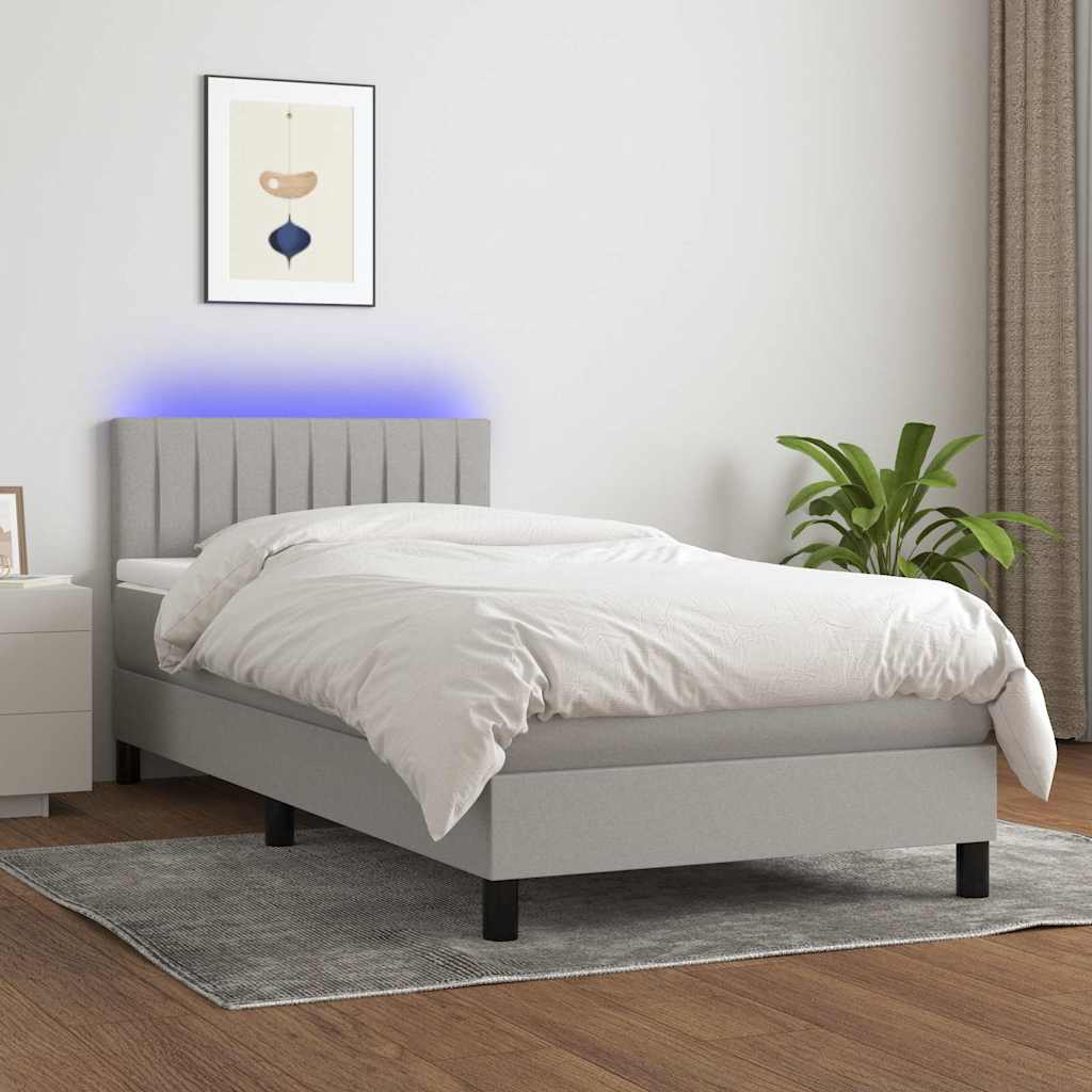 Sommier à lattes de lit avec matelas LED Gris clair 100x200 cm