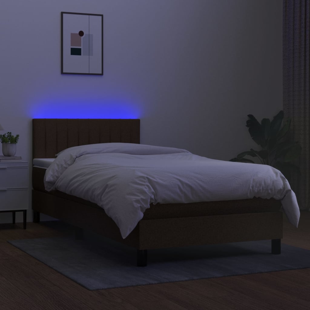 Sommier à lattes de lit matelas et LED Marron foncé 100x200 cm - XIOS