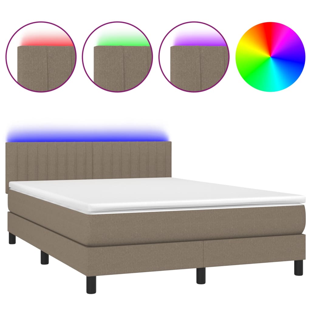 Sommier à lattes de lit avec matelas LED Taupe 140x190 cm Tissu