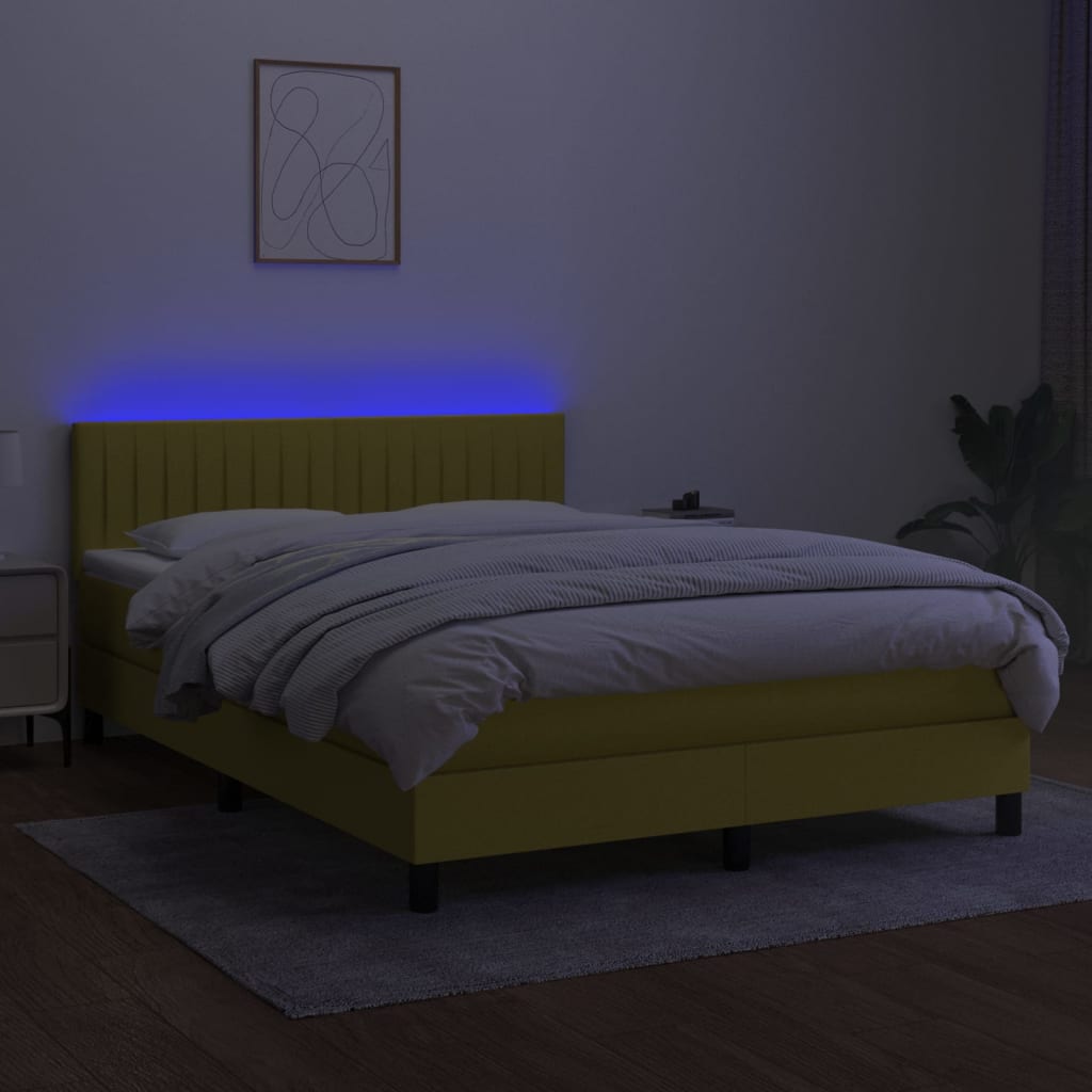 Sommier à lattes de lit avec matelas LED Bleu 140x190 cm Tissu - XIOS