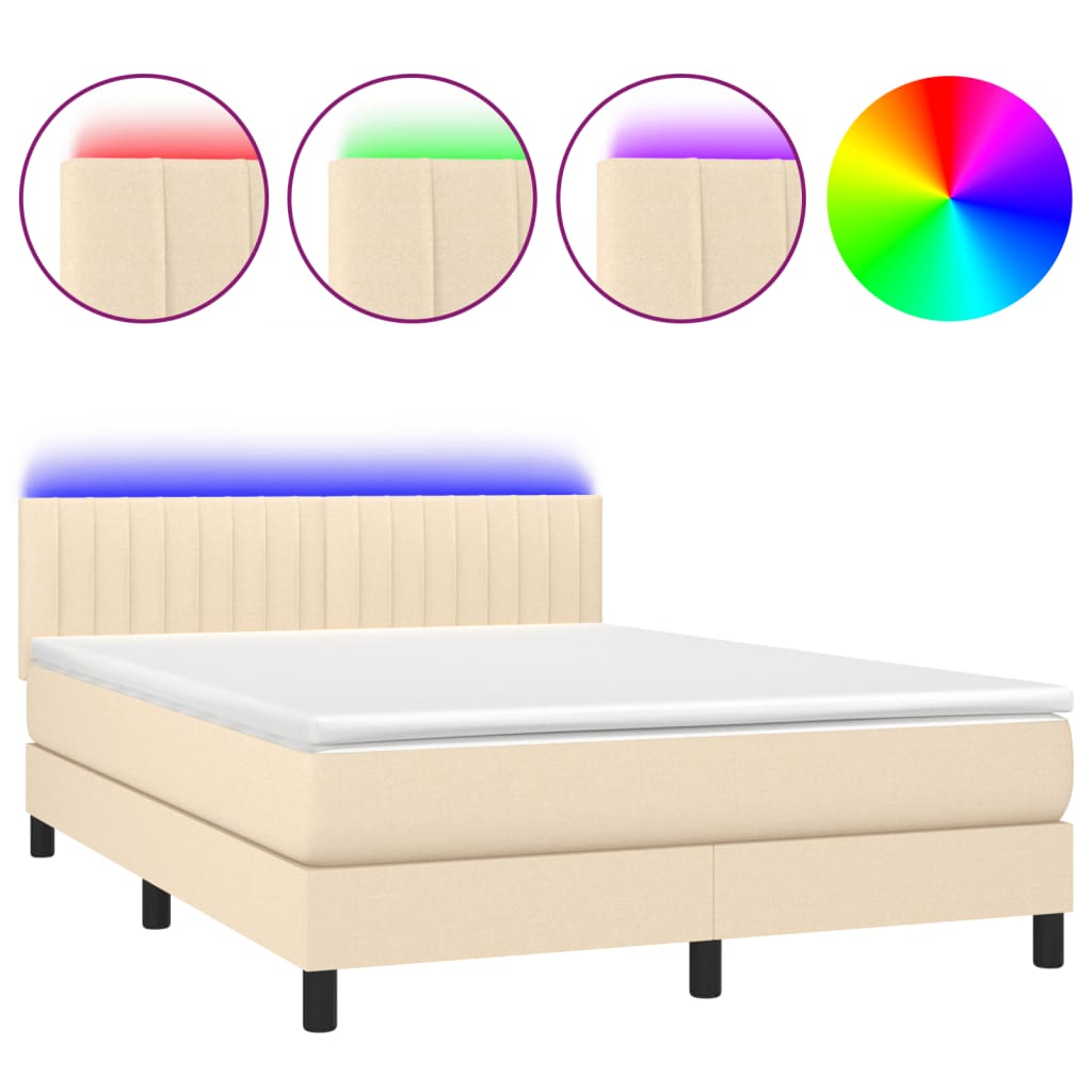 Sommier à lattes de lit avec matelas LED Crème 140x200 cm Tissu