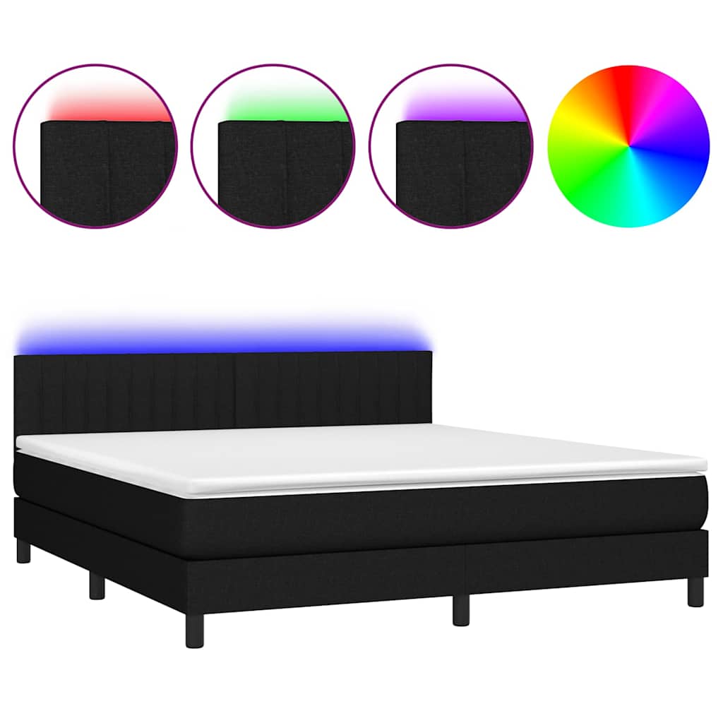 Sommier à lattes de lit avec matelas LED Noir 160x200 cm Tissu