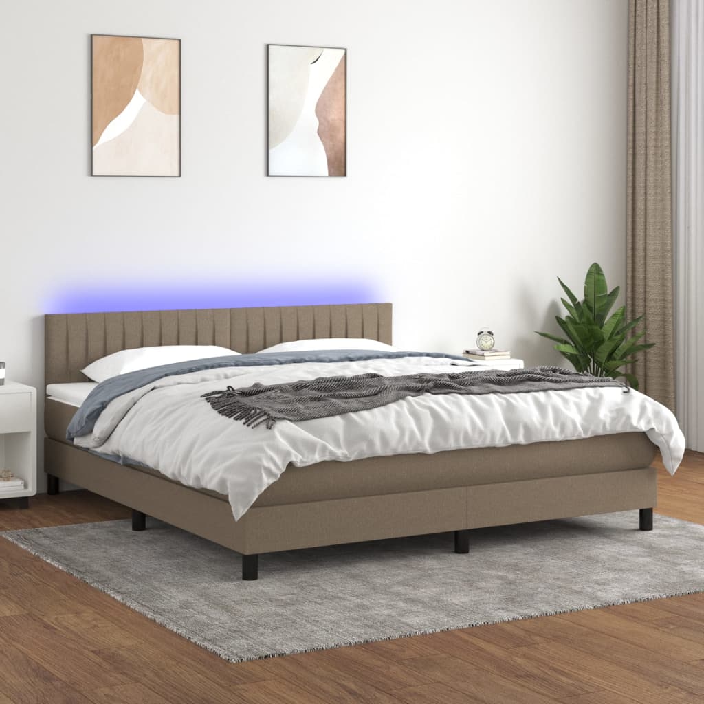 Sommier à lattes de lit avec matelas LED Taupe 160x200 cm Tissu - XIOS