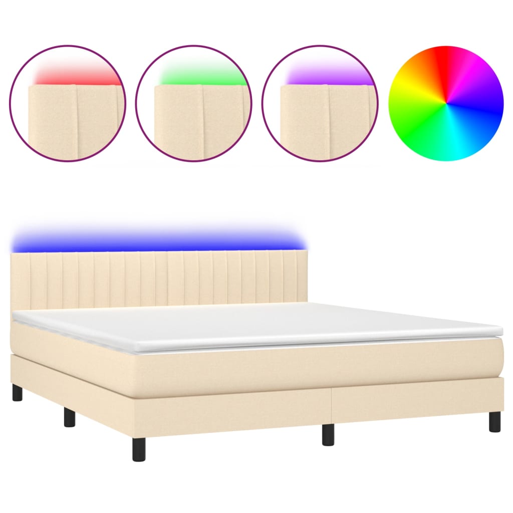 Sommier à lattes de lit avec matelas LED Crème 160x200 cm Tissu