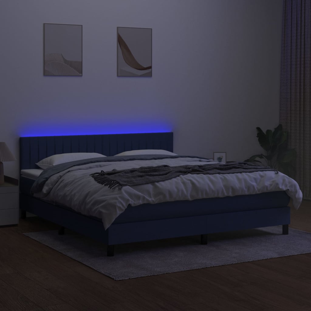 Sommier à lattes de lit avec matelas LED Bleu 160x200 cm Tissu - XIOS