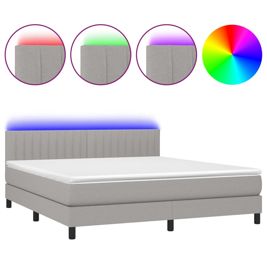 Sommier à lattes de lit et matelas et LED Gris clair 180x200 cm - XIOS