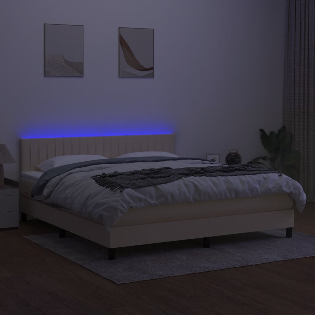 Sommier à lattes de lit avec matelas LED Crème 180x200 cm Tissu - XIOS
