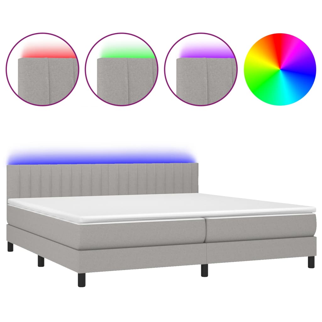 Sommier à lattes de lit matelas LED Gris clair 200x200 cm Tissu - XIOS