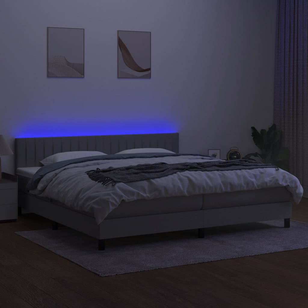 Sommier à lattes de lit matelas LED Gris clair 200x200 cm Tissu - XIOS