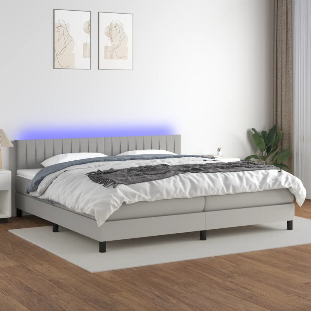 Sommier à lattes de lit matelas LED Gris clair 200x200 cm Tissu - XIOS