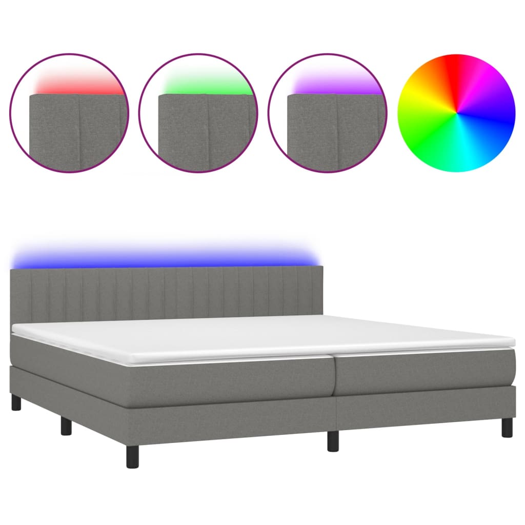Sommier à lattes de lit et matelas et LED Gris foncé 200x200 cm - XIOS