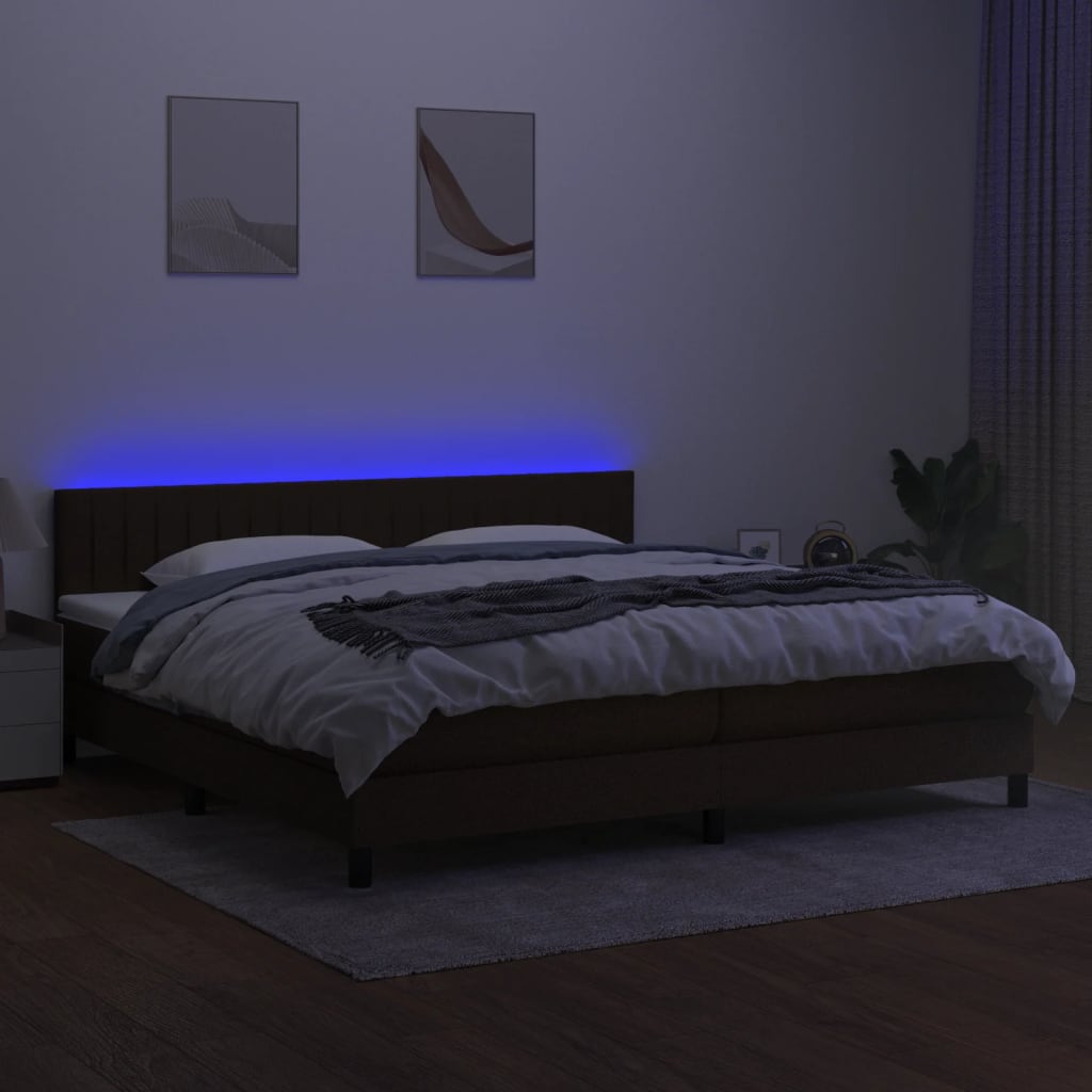 Sommier à lattes de lit matelas et LED Marron foncé 200x200 cm - XIOS