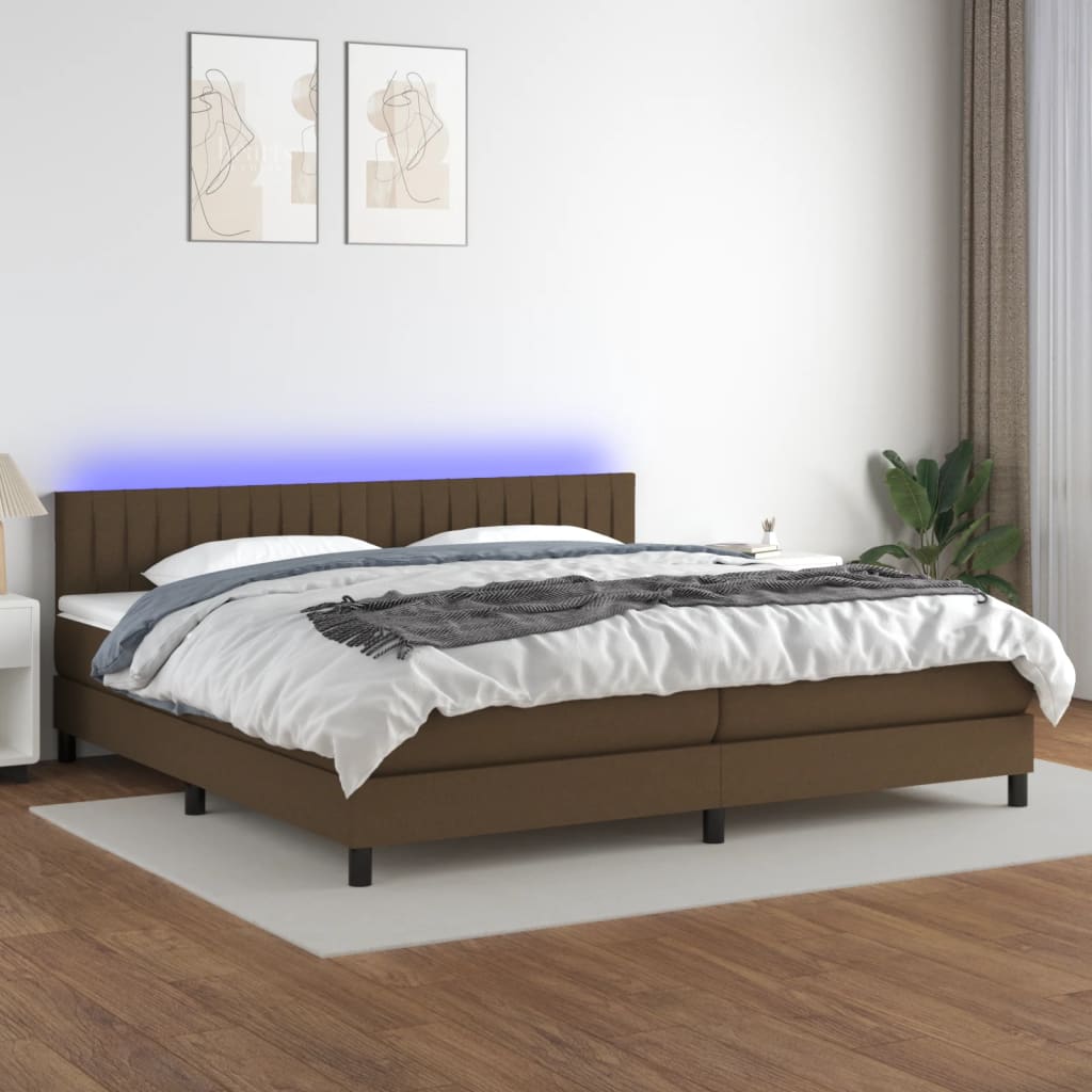 Sommier à lattes de lit matelas et LED Marron foncé 200x200 cm - XIOS