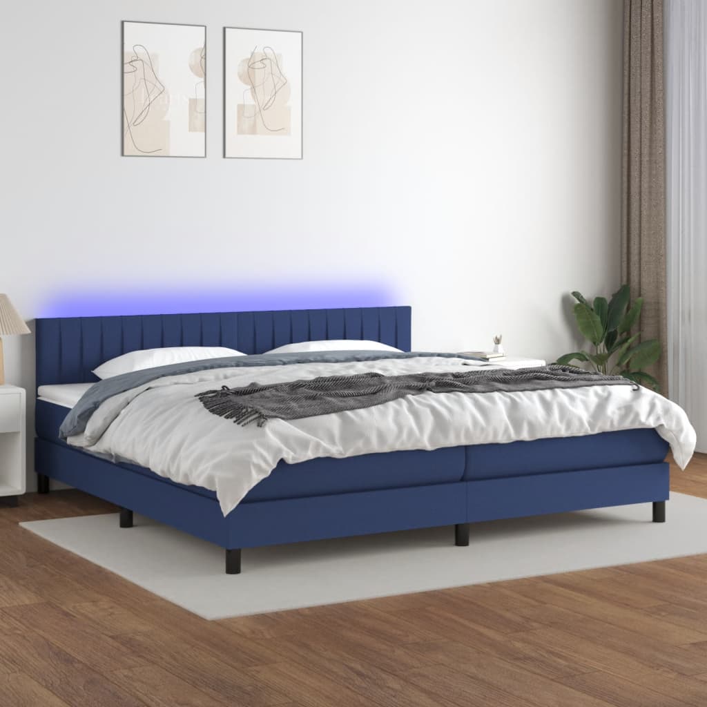 Sommier à lattes de lit et matelas et LED Bleu 200x200 cm Tissu - XIOS