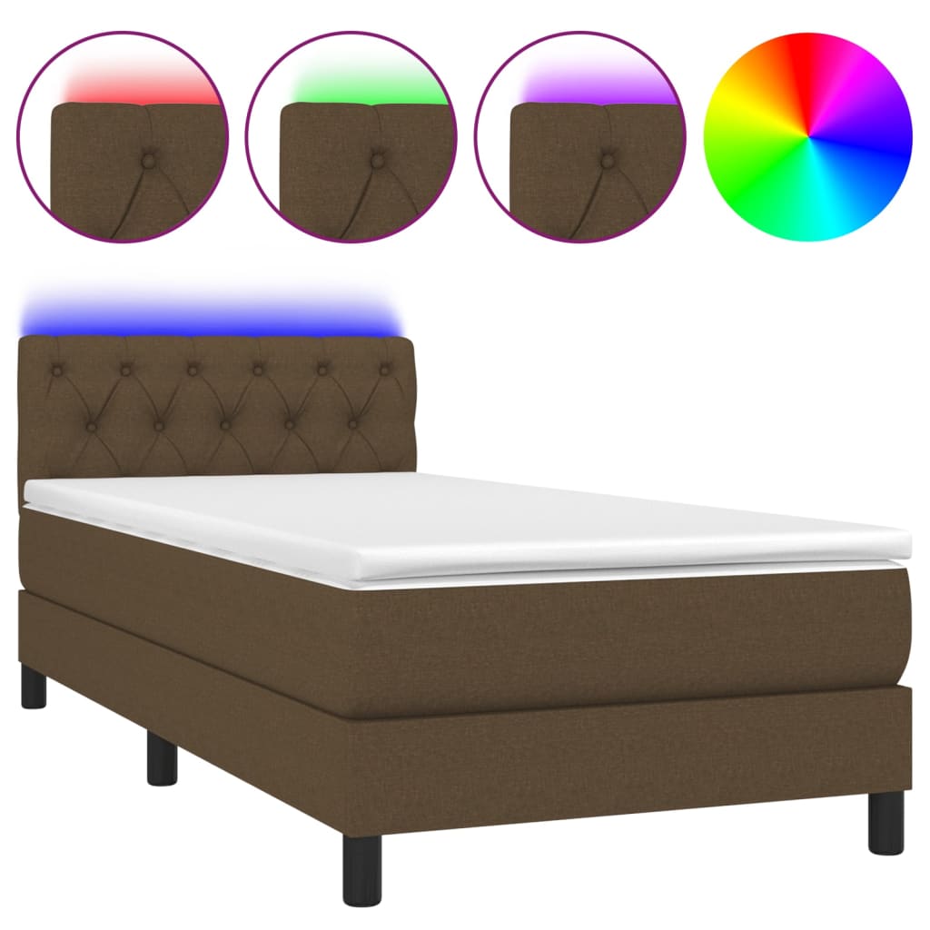 Sommier à lattes de lit et matelas et LED Marron foncé 80x200cm - XIOS