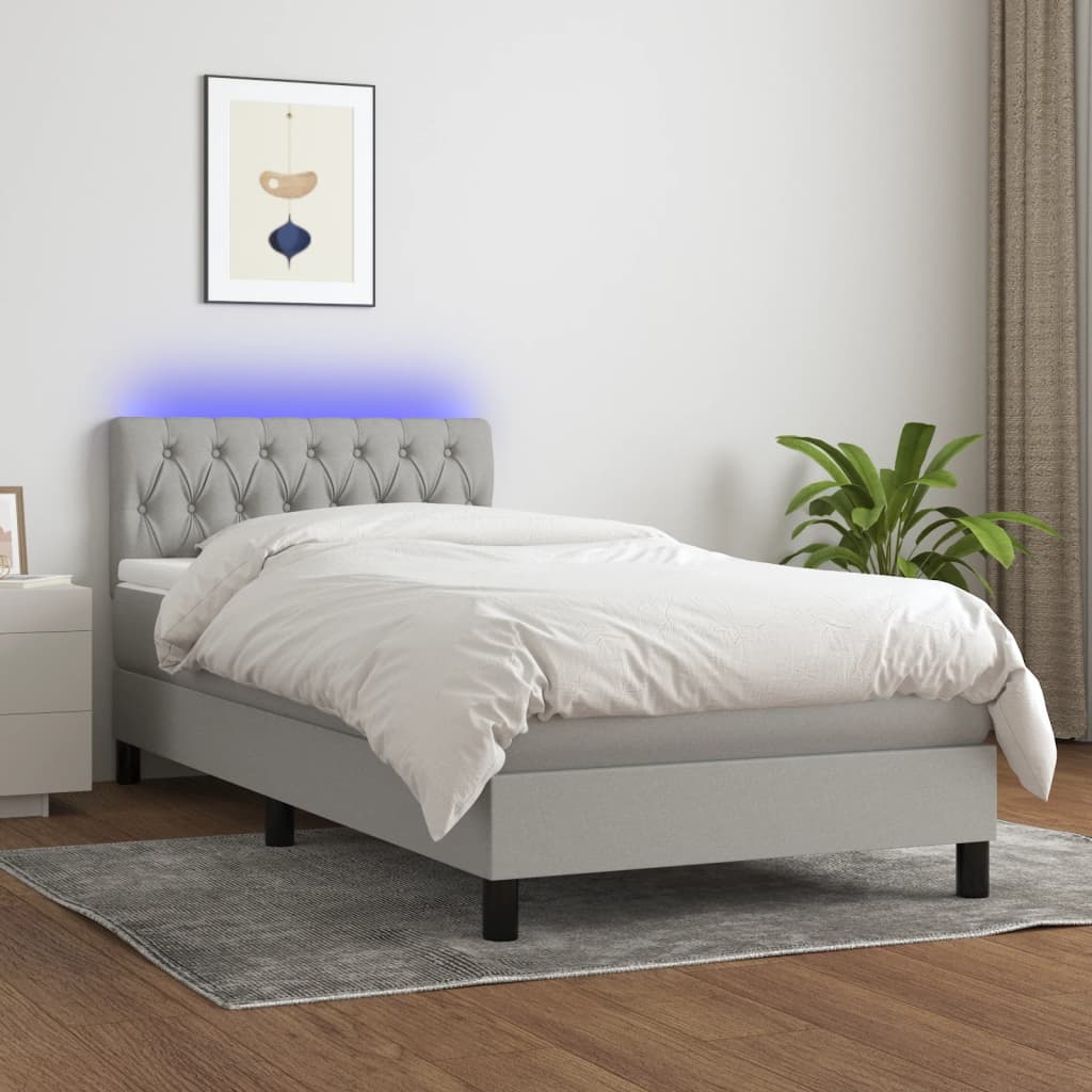 Sommier à lattes de lit avec matelas et LED Gris clair 90x190cm - XIOS